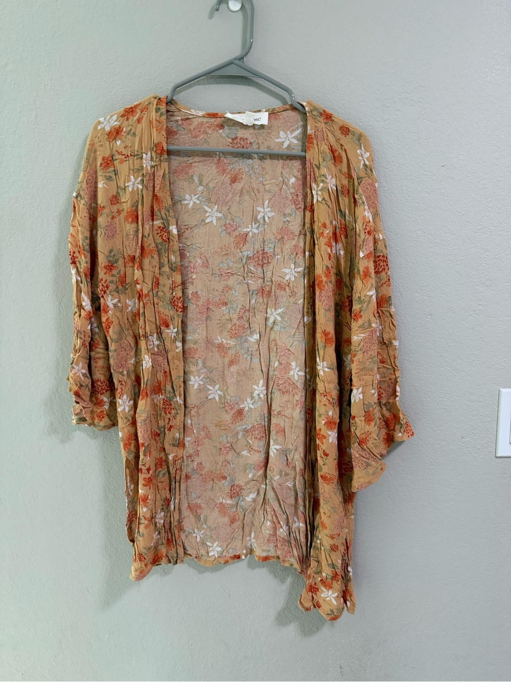 Pink Rose Floral Boho Kimono Cardigan Lightweight Open Front Size S